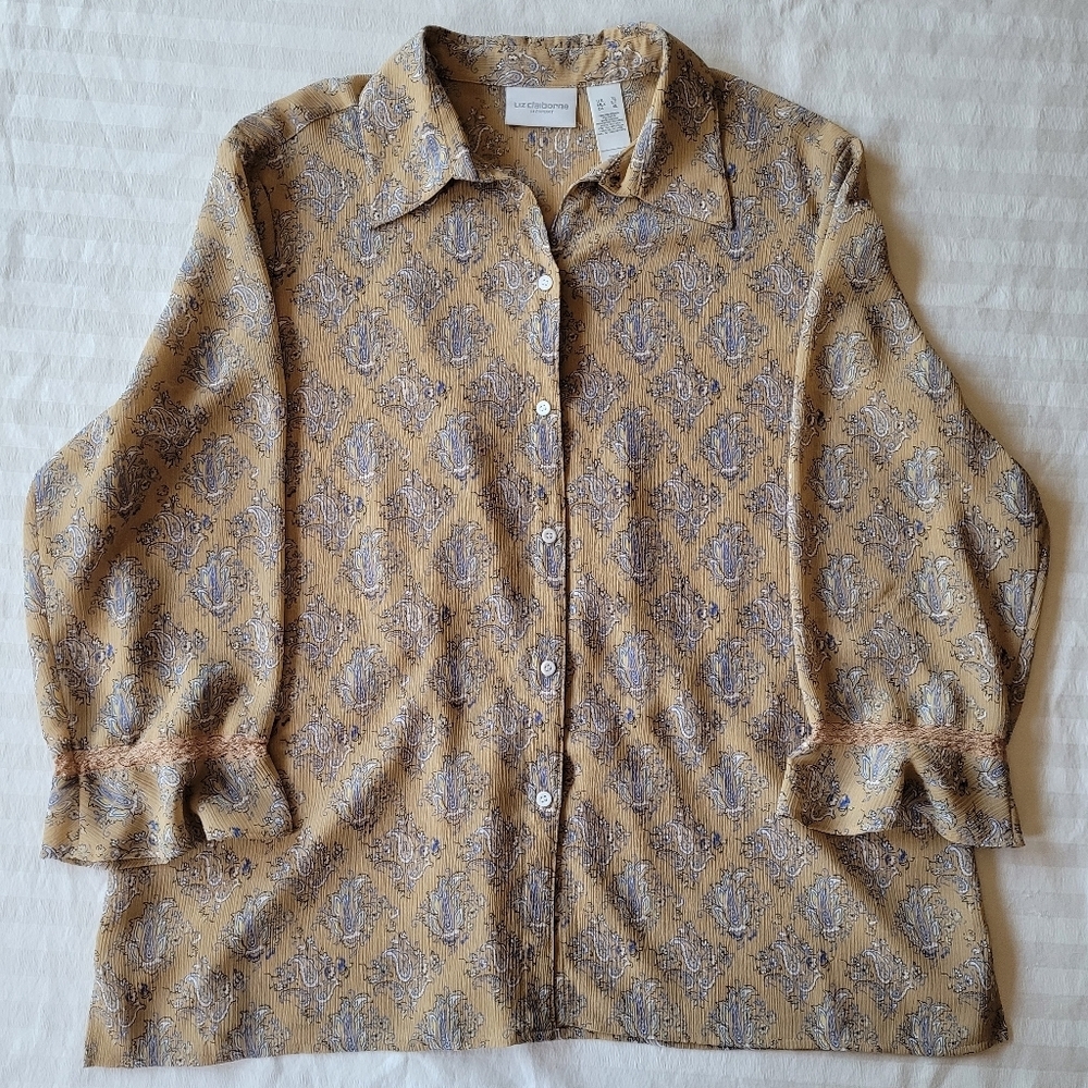 Liz Claiborne Vintage Patterned Button-Up Shirt